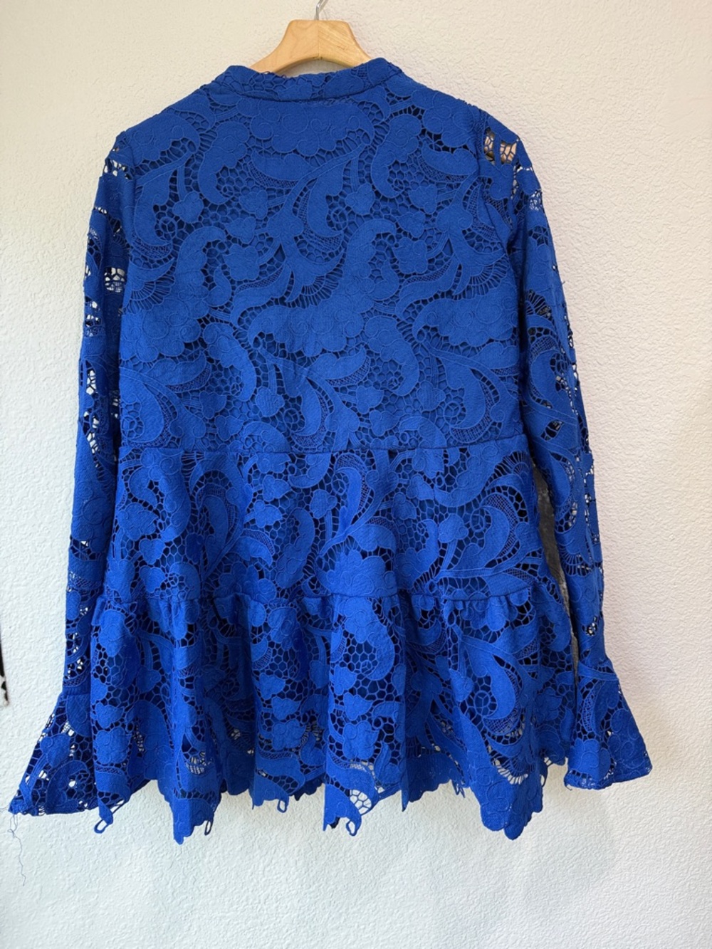Chicways Cobalt Blue Crochet Flared Sleeve Mini Dress Sz M Beach Resortwear Boho - Picture 5 of 7